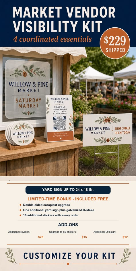 Representative coordinated grand-opening package with banner, yard signs, stakes, and stickers
