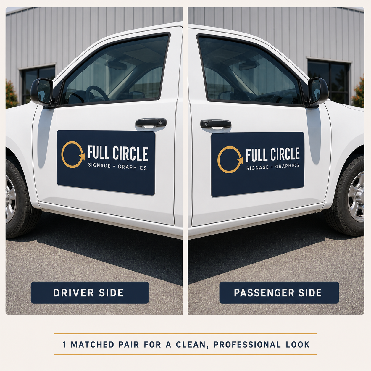 Matched pair of removable magnetic vehicle-door signs