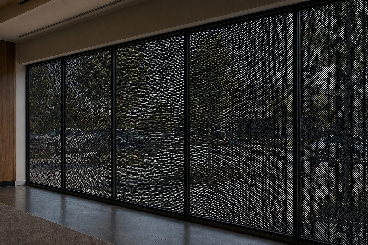 Interior see-through view of perforated window film