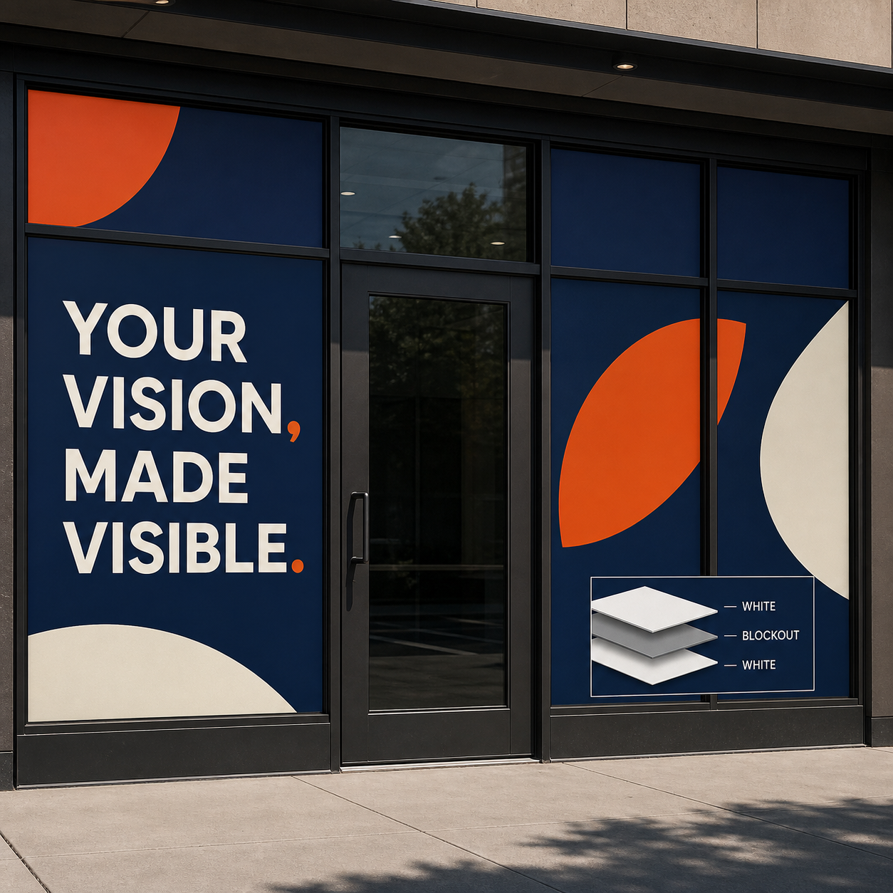 Exterior face of dual-view window graphics