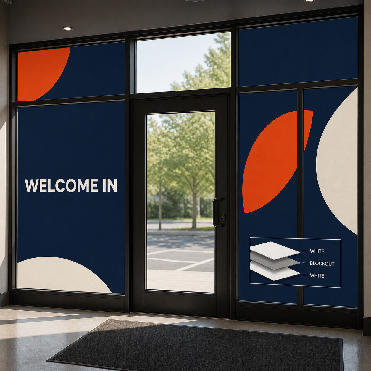 Independent interior face of dual-view window graphics
