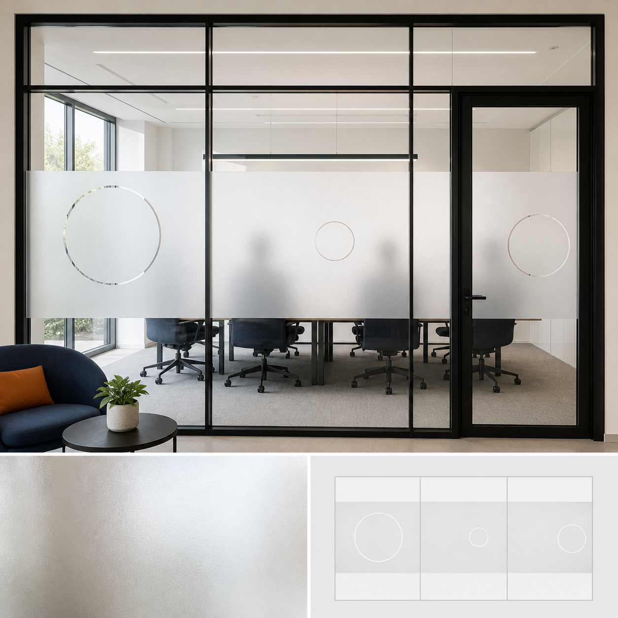 Frosted privacy film installed on glass